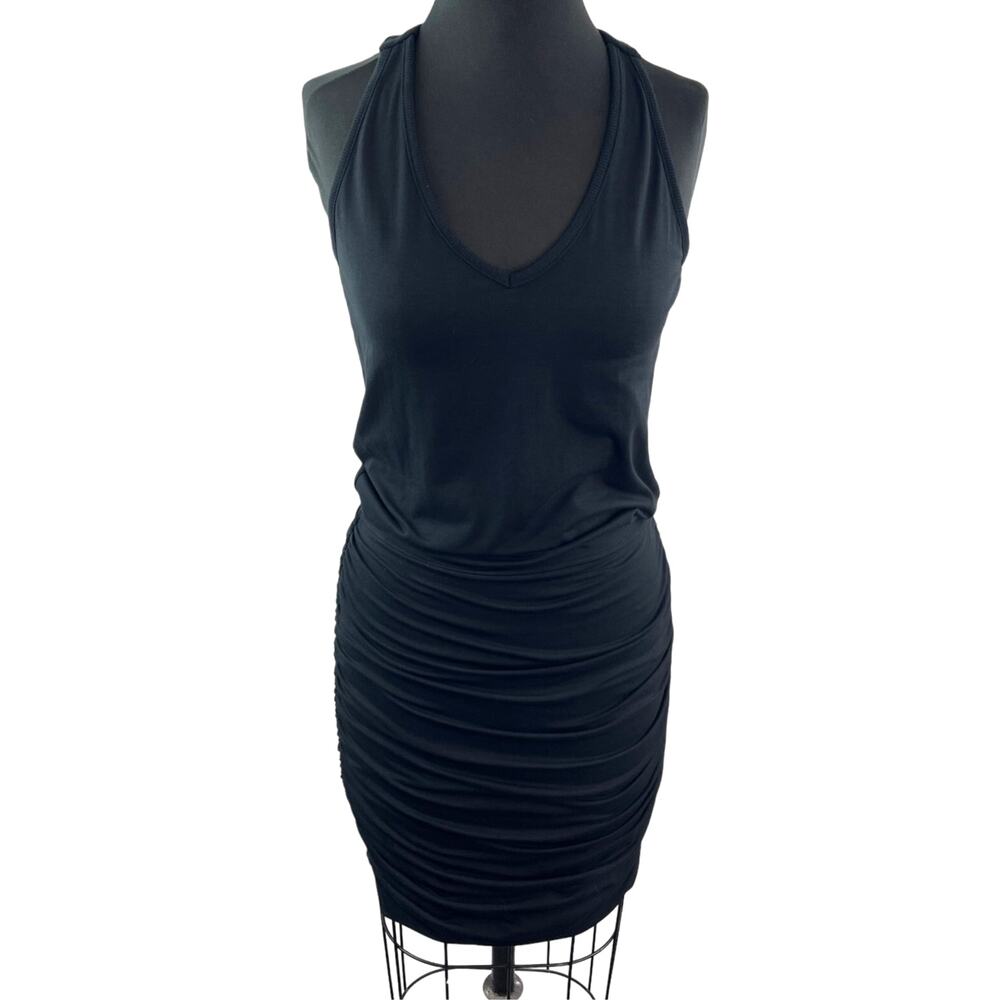 ATHLETA Black Ruched Dress Stretch V-Neck Racerback Tank Casual Size Small S